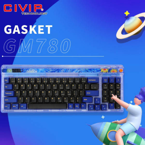 Bàn phím cơ không dây NEWMEN Dual Mode Gasket GM780 Starry - Starry Sky