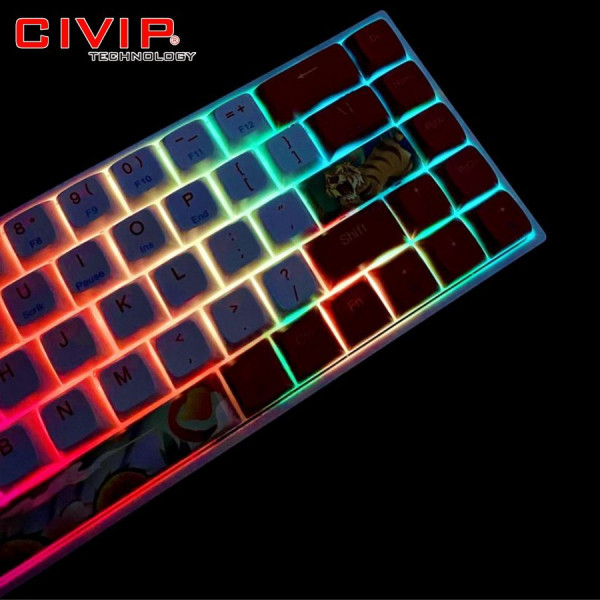 Bàn phím cơ không dây NEWMEN Dual Mode GM680 White Red - Switch N-Box Red (Bluetooth 5.0/Type C/Keycap Rồng-Hổ)