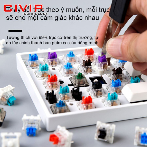 Bàn phím cơ không dây NEWMEN Dual Mode GM680 White Red - Switch N-Box Red (Bluetooth 5.0/Type C/Keycap Rồng-Hổ)