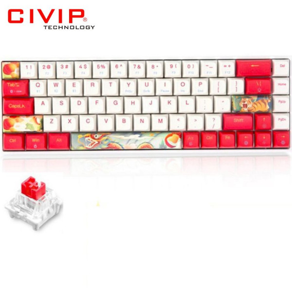 Bàn phím cơ không dây NEWMEN Dual Mode GM680 White Red - Switch N-Box Red (Bluetooth 5.0/Type C/Keycap Rồng-Hổ)