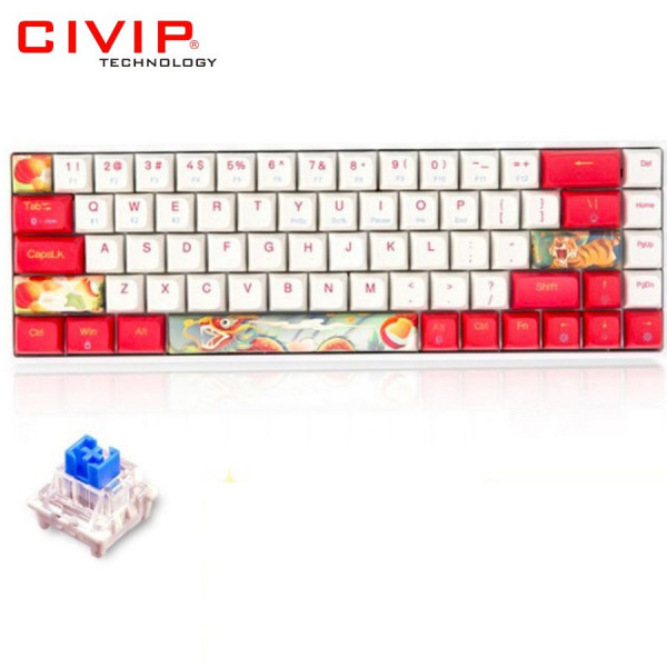 Bàn phím cơ không dây NEWMEN Dual Mode GM680 White Red - Blue Switch (Bluetooth 5.0/Type C/Keycap Rồng-Hổ)