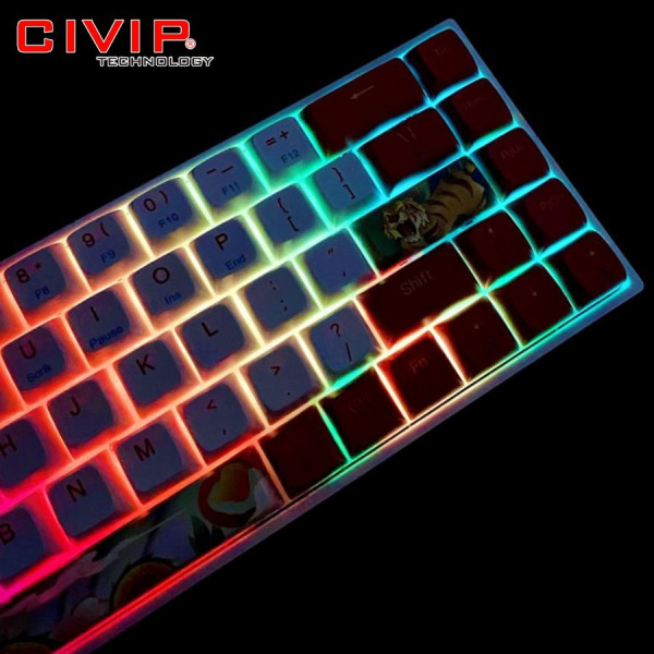 Bàn phím cơ không dây NEWMEN Dual Mode GM680 White Red - Switch Kailhbox White (Bluetooth 5.0/Type C/Keycap Rồng-Hổ)