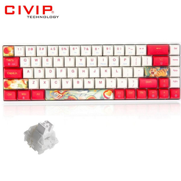Bàn phím cơ không dây NEWMEN Dual Mode GM680 White Red - Switch Kailhbox White (Bluetooth 5.0/Type C/Keycap Rồng-Hổ)