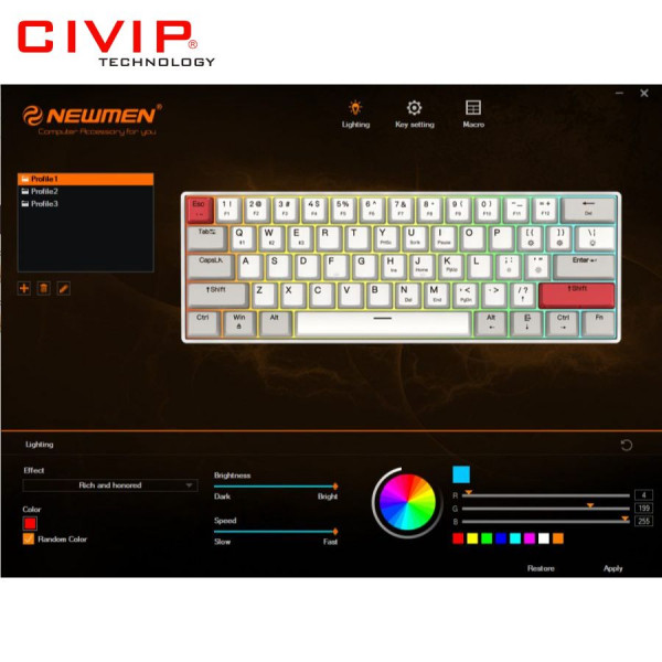 Bàn phím cơ không dây NEWMEN Dual Mode GM610 - Brown Axis (Bluetooth 5.0/Type C/Keycap extra)