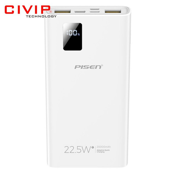 Sạc dự phòng PISEN Quick Digital 124-B 20000mAh 22.5W CY-DY03 Trắng