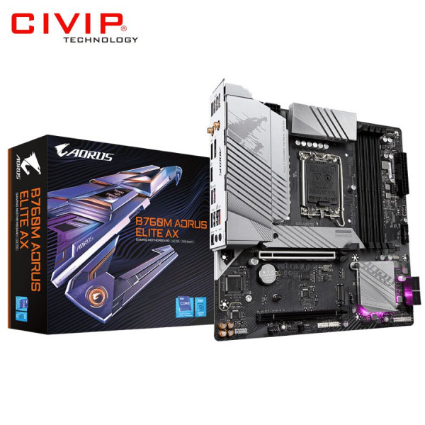 Bo mạch chủ Mainboard GIGABYTE B760M AORUS ELITE AX DDR5 (Chipset B760, Socket Intel LGA1700, DDR5, DP / HDMI, mATX)