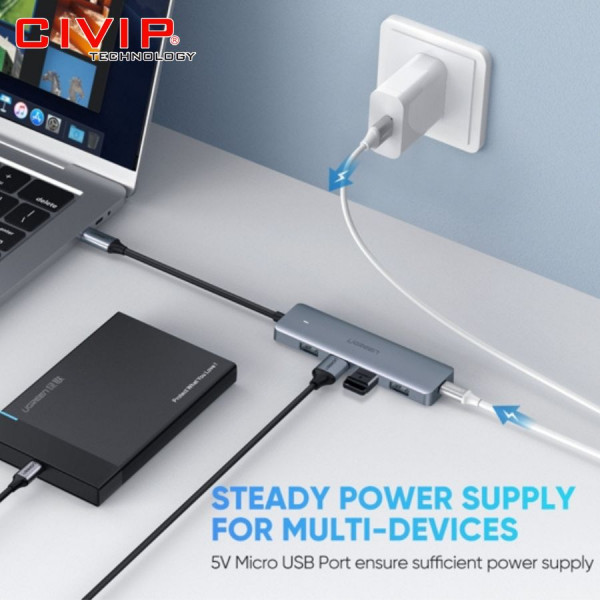 Bộ chia USB Type C 3.0 ra 4 cồng USB màu xám Ugreen 70336