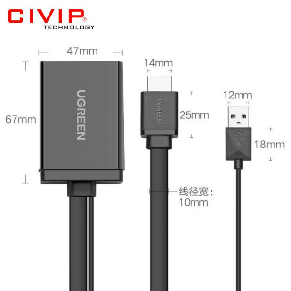 Bộ chuyển đổi HDMI (nguồn USB) to Displayport Ugreen 40238 hỗ trợ 4K, 2K