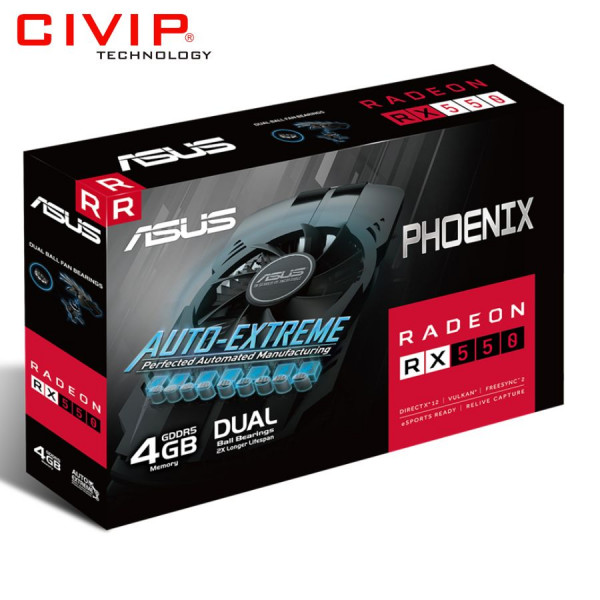 Card màn hình Asus PHOENIX RADEON RX550 (4GB GDDR5, 128 bit, Stream Processors 512, DVI / HDMI / DP)