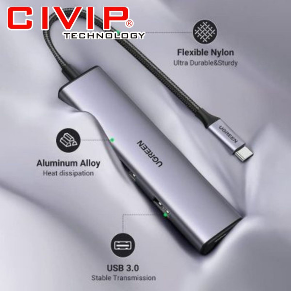 Bộ chia USB Type C ra 4 cồng USB 3.0 vỏ nhôm Ugreen 20841
