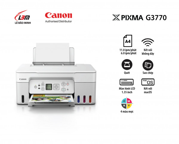 Máy in phun màu đa năng Canon G3770 (Trắng)