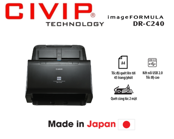 Máy Scan Canon DR-C240 (A4/A5/ Đảo mặt/ ADF/ USB)