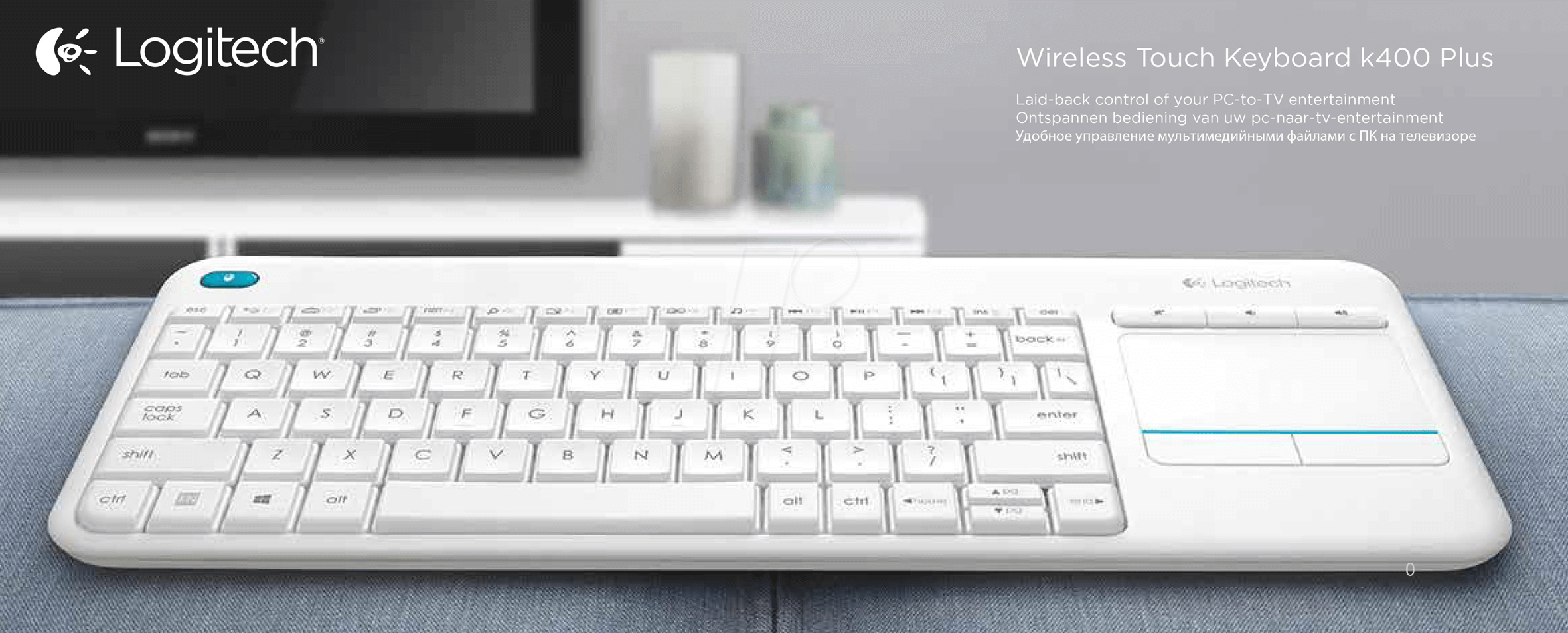 Bàn phím Logitech K400 PLUS WIRELESS/TOUCHPAD/TRẮNG (WHITE)