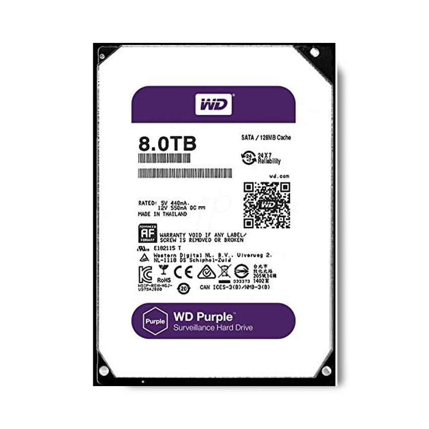 Ổ cứng PC WD Purple (8TB/3.5" SATA 3/128MB Cache/5400RPM) (Màu tím)