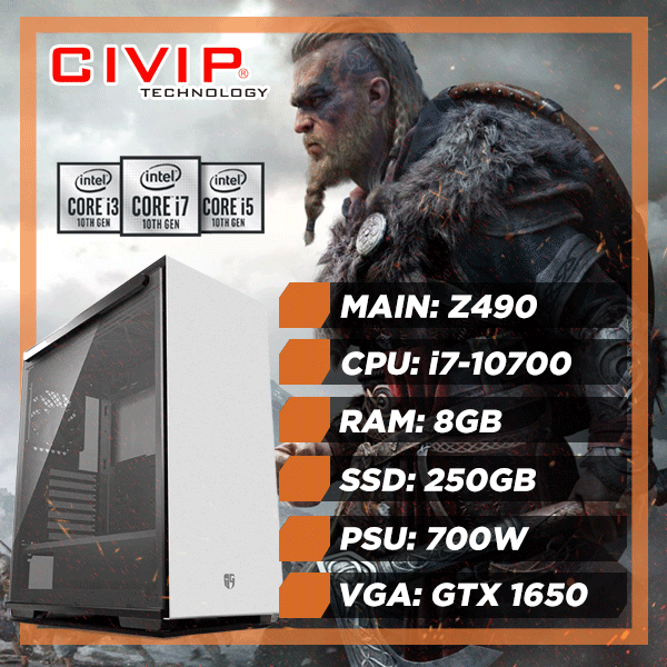 MÁY BỘ CV GOLD GAMING - GMI78GS4 (Chipset Z490 / Intel i7 10700/ DDR4 8GB/ SSD 250 M.2/VGA GTX 1650/ PSU 700W)