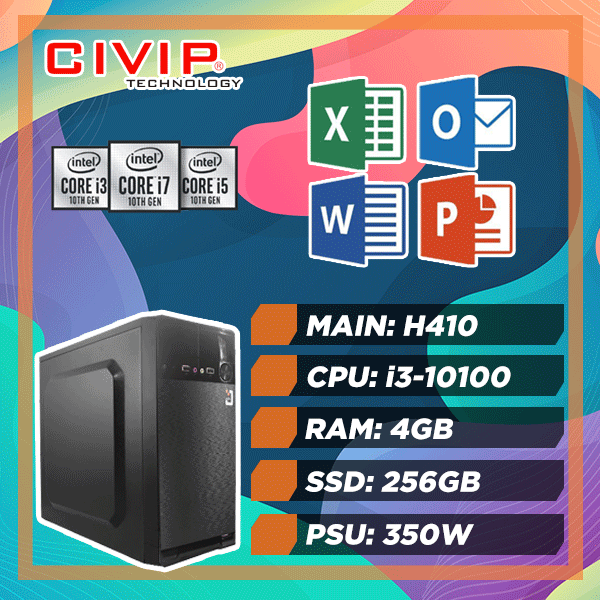 MÁY BỘ CV GOLD OFFICE - VPi3104GS (Main H410/Intel Core i3-10100/DDR4 4GB/SSD 240 GB)