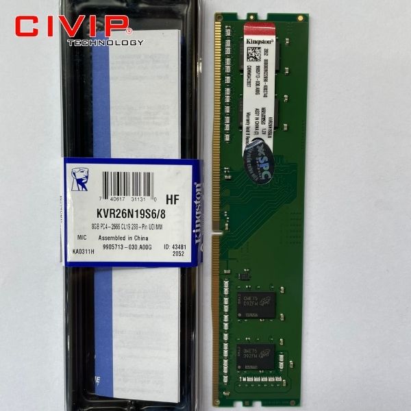 Ram PC Kingston 8GB DDR4 2666Mhz U19 SODIMM (KVR26N19S6/8)