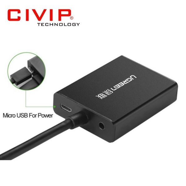 Cáp chuyển đổi HDMI to VGA Audio hỗ trợ nguồn phụ Ugreen 40233