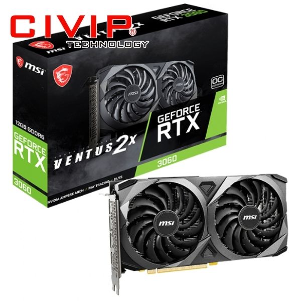 VGA Card MSI GeFoce RTX 3060 VENTUS 2X 12G OC (12Gb GDDR6 192bit, CUDA 3584, 1x 8pin, HDMI + DisplayPort)