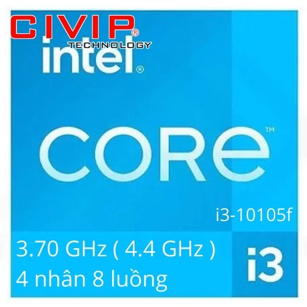 CPU Intel Core i3 - 10105f - Không tích hợp VGA (3.7GHz turbo up to 4.4Ghz, 4 nhân 8 luồng, 6MB Cache, 65W) - Socket Intel LGA 1200