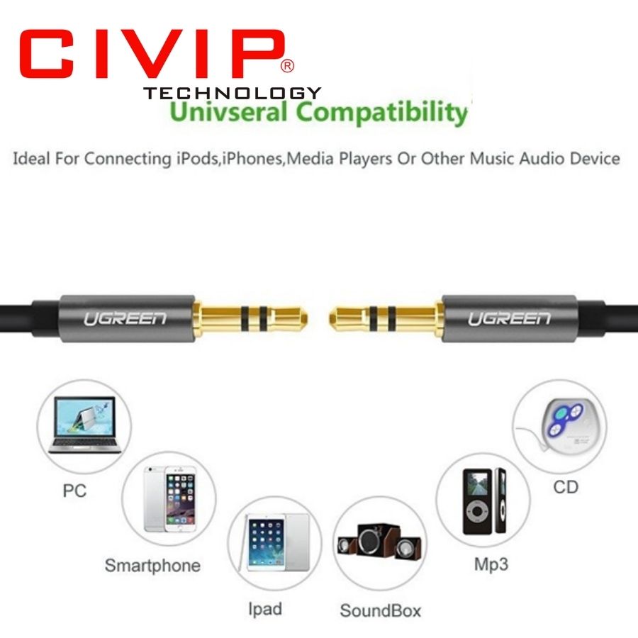 Cáp Audio 3.5mm dài 1M mạ vàng 24K Ugreen 10733