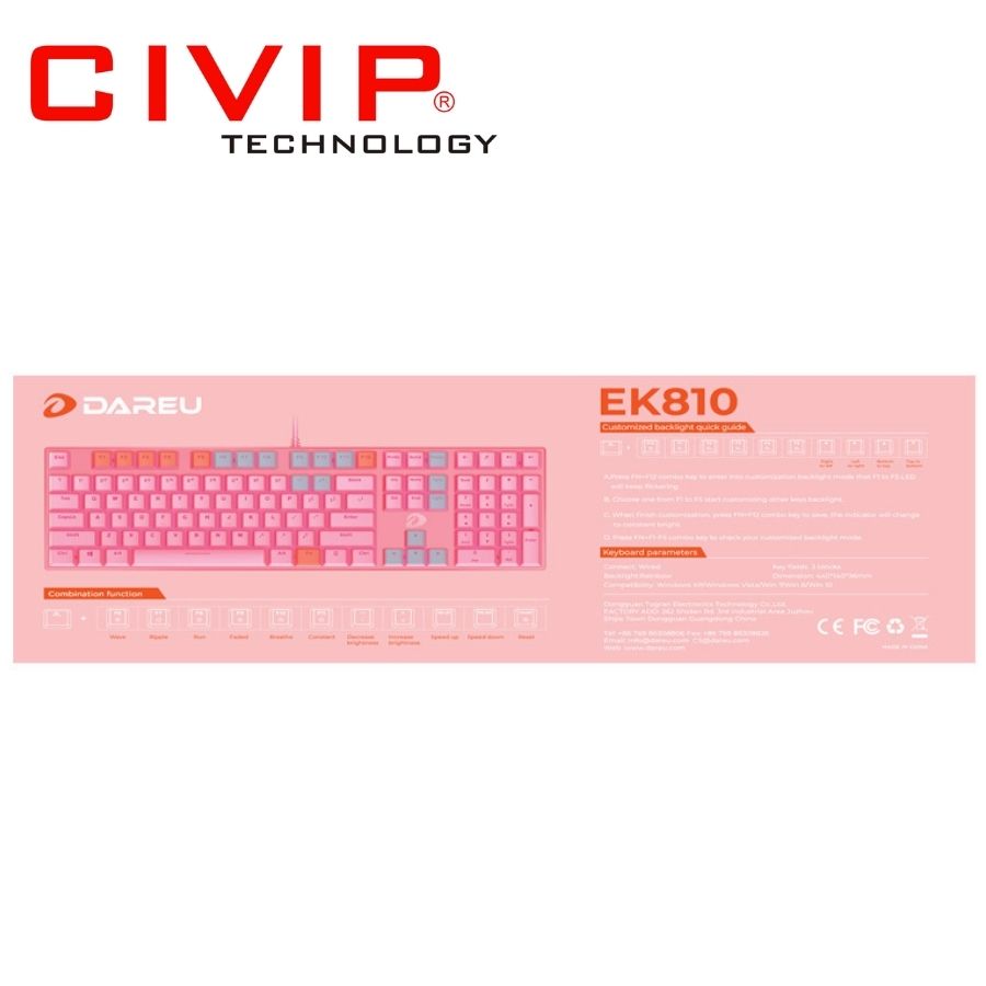 Bàn phím Dare-U EK810 Pink- Led Red switch