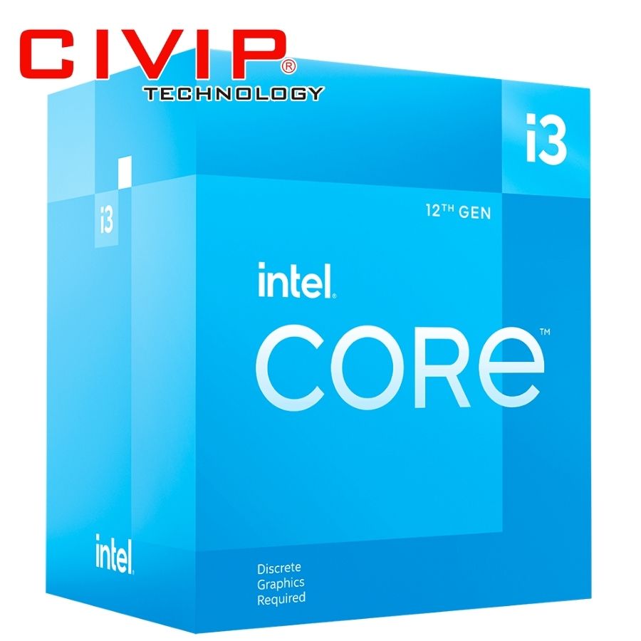 CPU Intel Core I3 12100F - Không tích hợp VGA (Socket LGA 1700, 3.3GHz Turbo 4.3GHz, 4 nhân 8 luồng, Cache 12MB, 89W)