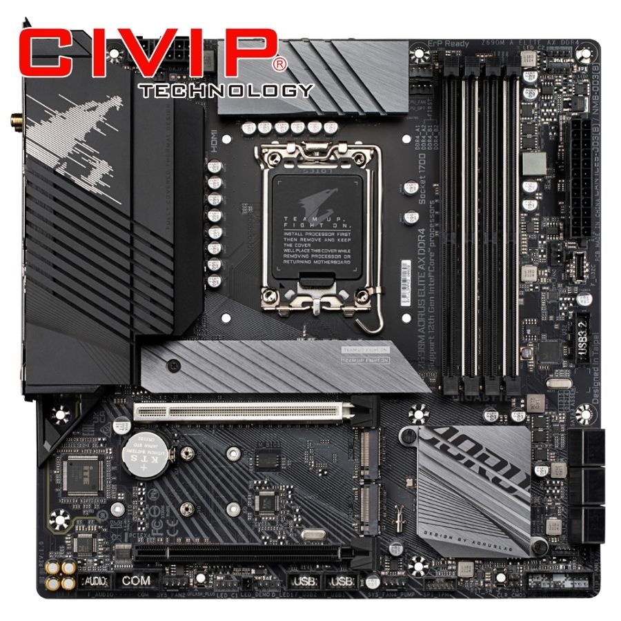Mainboard Gigabyte Z690M AORUS ELITE AX DDR4 WIFI (Chipset Z690, CPU Intel LGA1700, Ram DDR4, HDMI | DP, mATX)