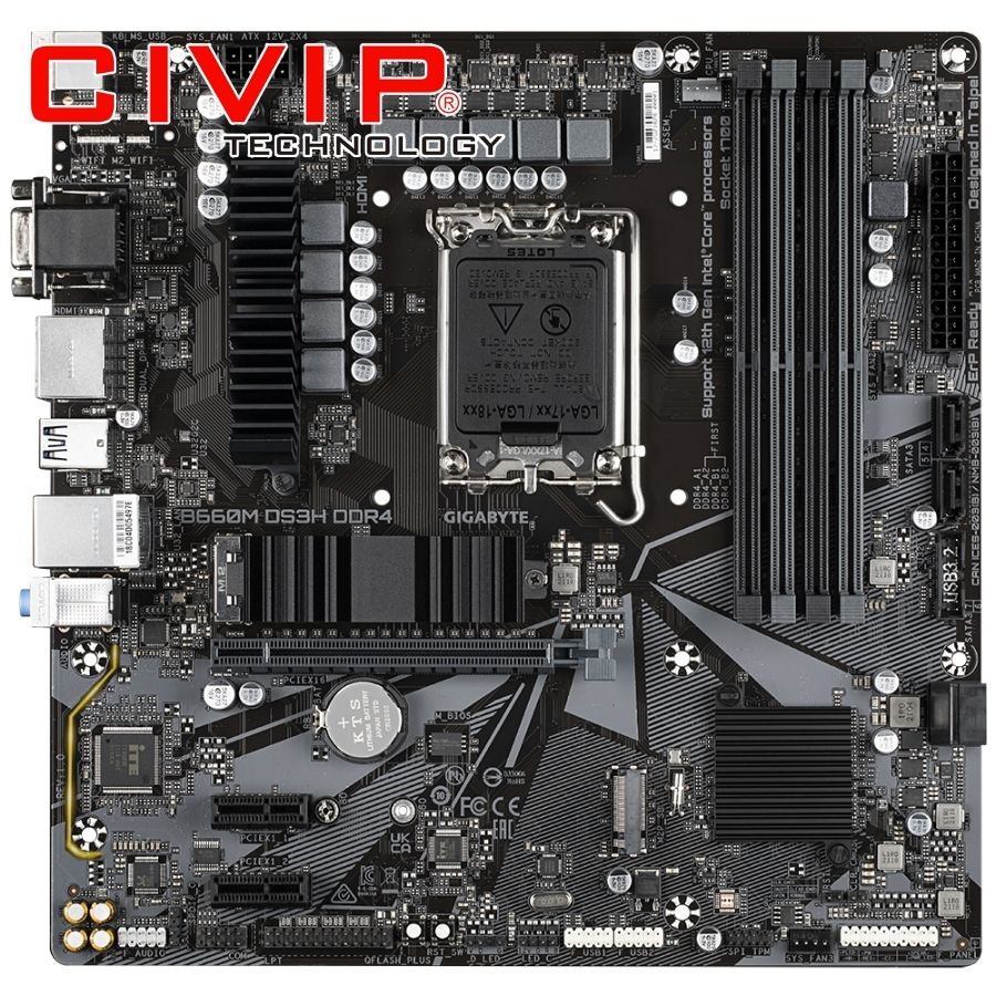 Mainboard Gigabyte B660M DS3H DDR4 (Chipset B660, CPU Intel LGA1700, Ram DDR4, VGA | HDIM | DP, mATX)