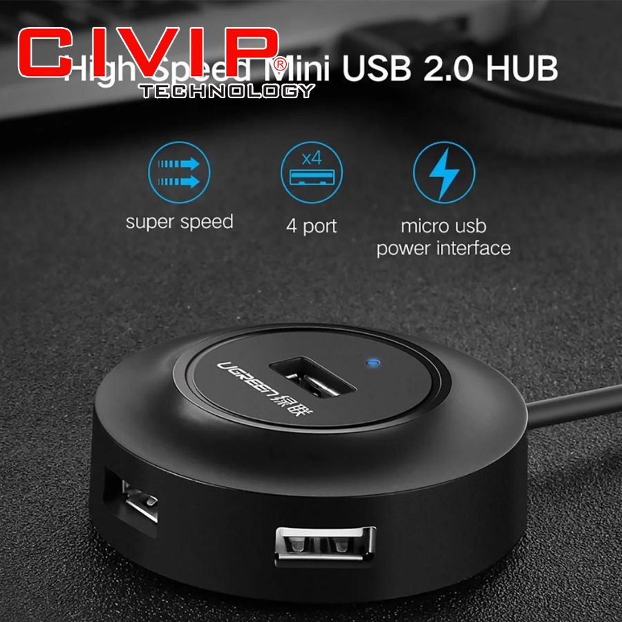 Bộ Chia USB 2.0 1 ra 4 cổng Ugreen 20277