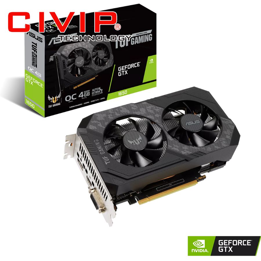 Card màn hình VGA ASUS TUF GTX1650 O4GD6-P-V2-GAMING-90YV0GX2 (4GB GDDR6, 128 bit, CUDA 896, DVI / HDMI / DP)