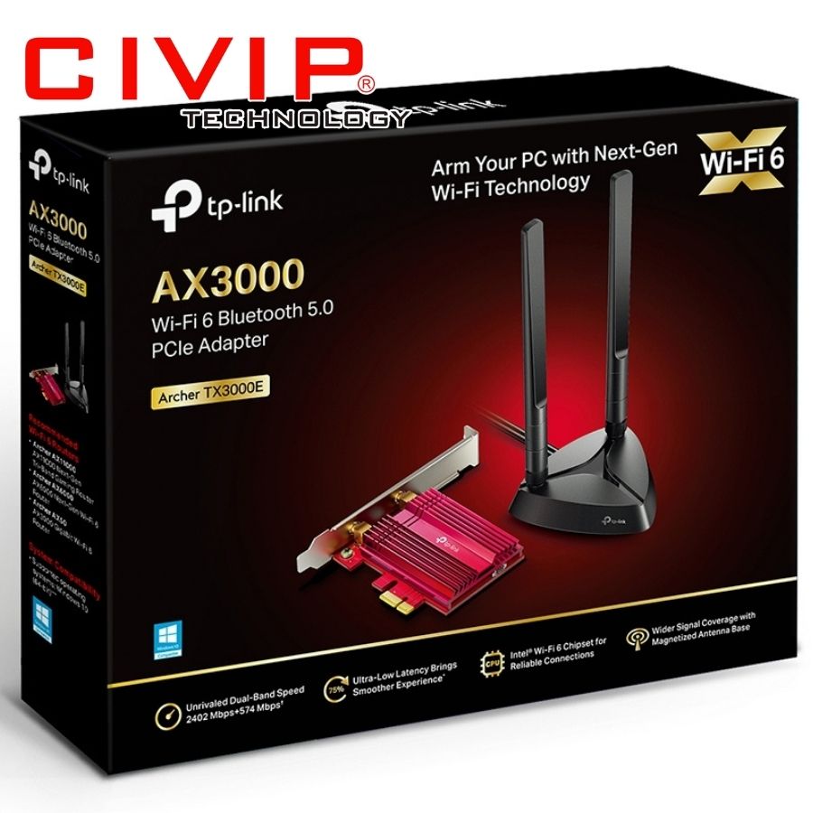 Card Mạng không dây TP-Link Archer TX3000E (PCI-Express Wi-Fi 6 và Bluetooth 5.0)