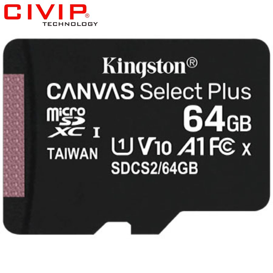 Thẻ nhớ Kingston 64GB micSD Select Pls 100R C10-non Adapter (SDCS2/64GBSP)