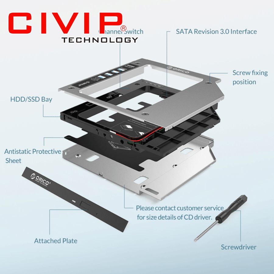 Khay ổ cứng Laptop - Caddy Bay Orico M95SS mỏng