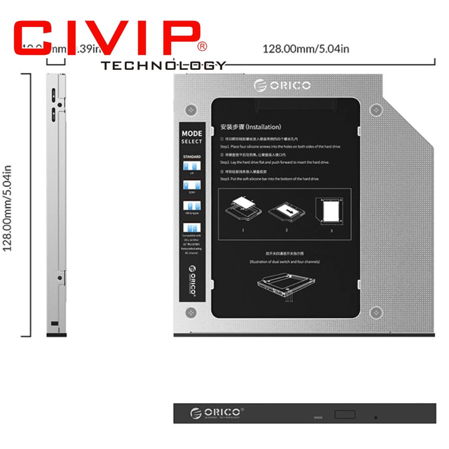 Khay ổ cứng Laptop - Caddy Bay Orico M95SS mỏng