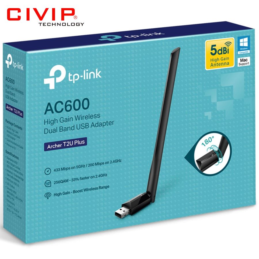 USB Wi-Fi Băng Tần Kép Tp-Link Archer T2U Plus - AC600