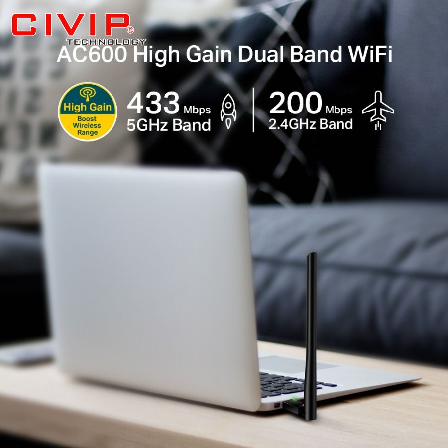 USB Wi-Fi Băng Tần Kép Tp-Link Archer T2U Plus - AC600