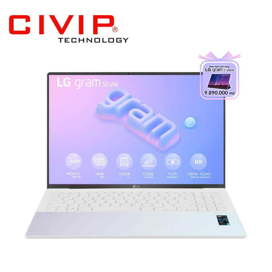 Laptop LG Gram Style 2023 16Z90RS-G.AH54A5 (Core i5-1340P/Ram 16GB/ 512 GB, Intel Iris Xe, Màn hình 16 inch OLED/ WQXGA+/ 90Hz/ Win 11/ White)