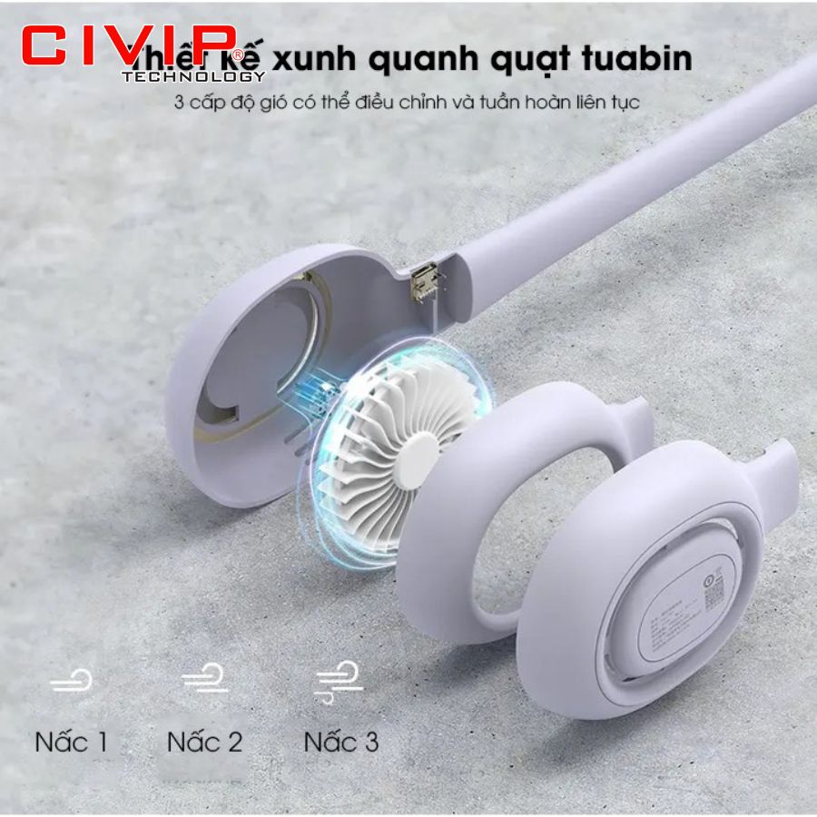 Quạt đeo cổ không dây Pisen HJ-F01 White