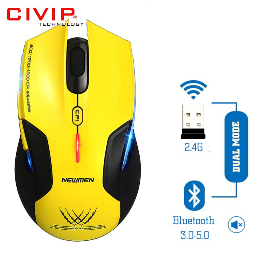 Chuột không dây NEWMEN E500 Pro Dual Mode (2.4Ghz/Bluetooth) Vàng