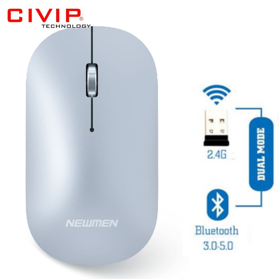 Chuột không dây NEWMEN D566 Dual Mode (2.4Ghz/Bluetooth) Bạc