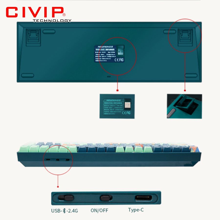 Bàn phím cơ không dây NEWMEN Dual Mode GM1000 Spring - G-pro Silvery Switch