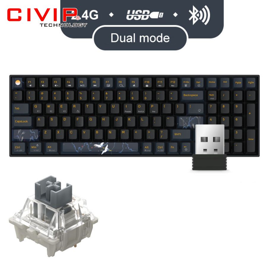 Bàn phím cơ không dây NEWMEN Dual Mode GM1000 (Tiên Hạc - Trăng-Mây) - G-pro Silvery Switch