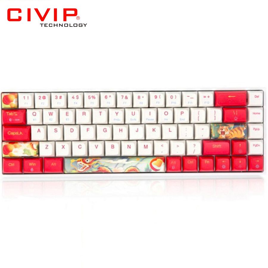 Bàn phím cơ không dây NEWMEN Dual Mode GM680 White Red - Switch N-Box Red (Bluetooth 5.0/Type C/Keycap Rồng-Hổ)