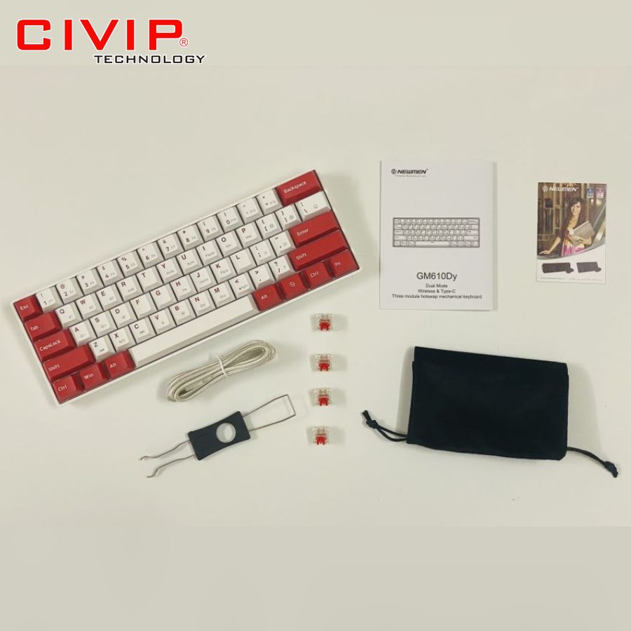 Bàn phím cơ không dây NEWMEN Dual Mode GM610Dy - Switch G-pro Red