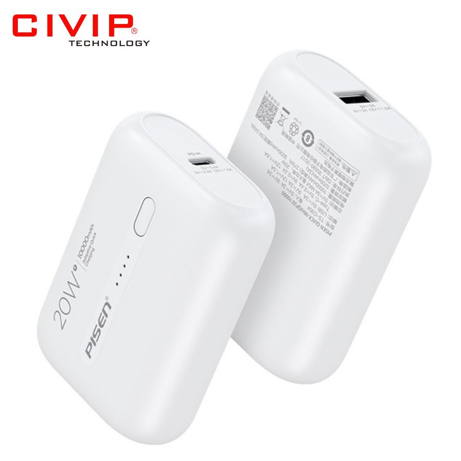 Sạc dự phòng PISEN Quick MiniQP20 10000mAh TS-D304 Trắng