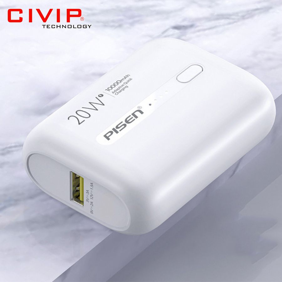 Sạc dự phòng PISEN Quick MiniQP20 10000mAh TS-D304 Trắng