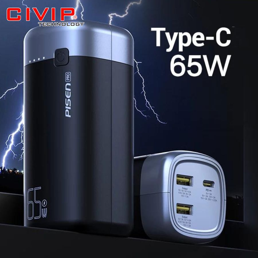 Sạc dự phòng PISEN Pro PD65-2 20000mAh 65W LS-DY118