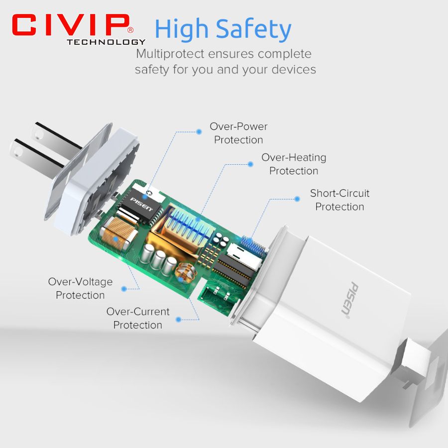 Củ sạc PISEN Quick USB Fast Wall Charger QC 18W TS-C092