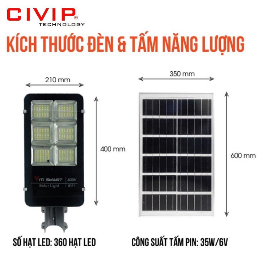 Đèn năng lượng mặt trời đường phố Viti Smart - City Light 300W